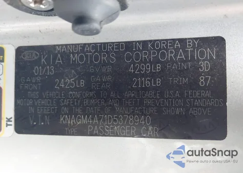 2013 Kia Optima Lx из США, поврежденный, VIN KNAGM4A71D5378940